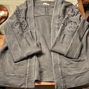 Lucky Brand Gray Cardigan with Embroidered Details